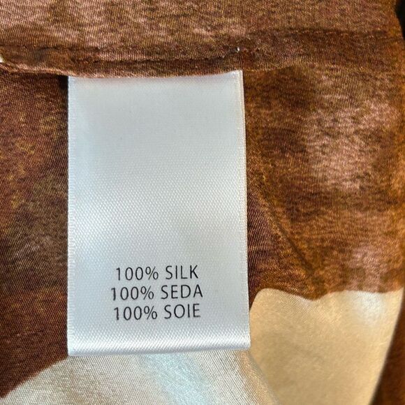 Worth petite ladies dress brown black off white sheath faux wrap silk career - Picture 4 of 13